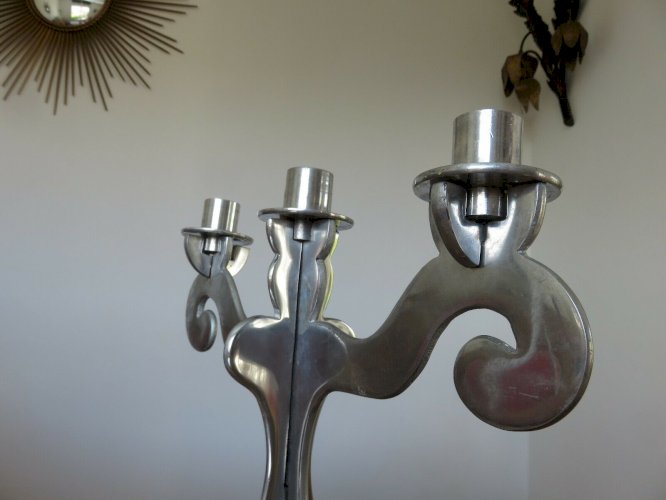 GRAND BOUGEOIR SCANDINAVE EN ALUMINIUM MASSIF DE STYLE BAROQUE ANNEES 80 VINTAGE