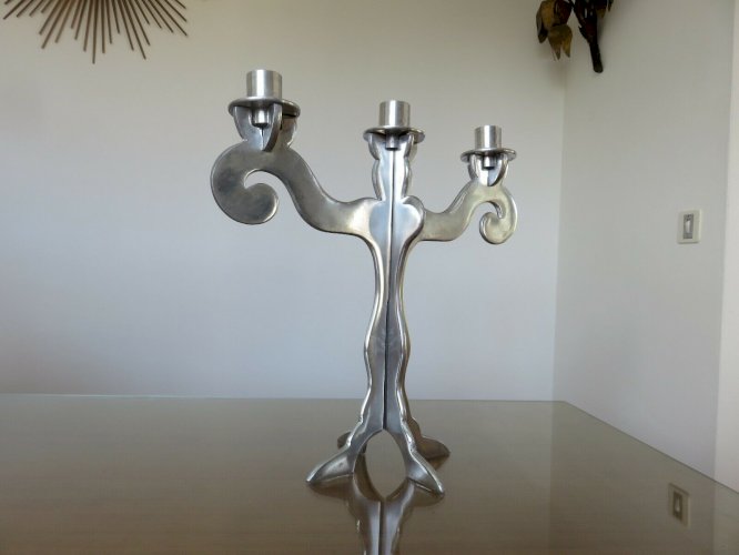 GRAND BOUGEOIR SCANDINAVE EN ALUMINIUM MASSIF DE STYLE BAROQUE ANNEES 80 VINTAGE