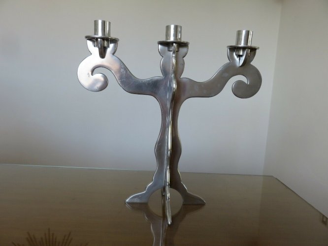 GRAND BOUGEOIR SCANDINAVE EN ALUMINIUM MASSIF DE STYLE BAROQUE ANNEES 80 VINTAGE