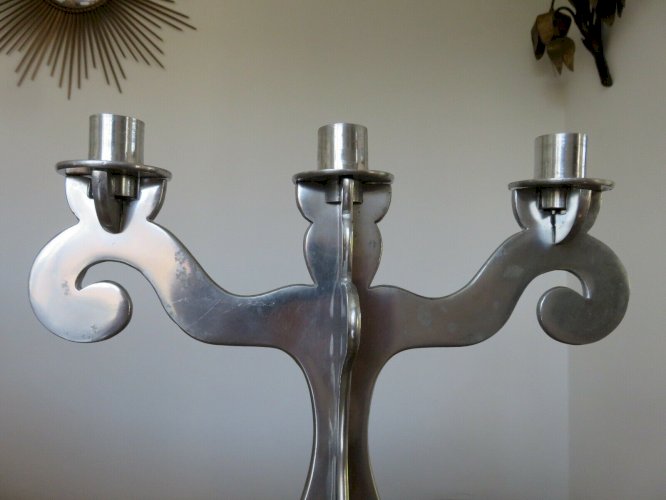 GRAND BOUGEOIR SCANDINAVE EN ALUMINIUM MASSIF DE STYLE BAROQUE ANNEES 80 VINTAGE