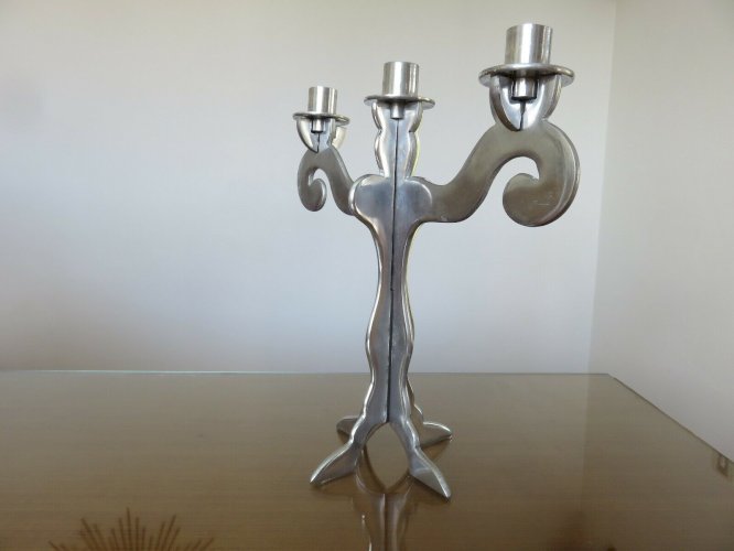 GRAND BOUGEOIR SCANDINAVE EN ALUMINIUM MASSIF DE STYLE BAROQUE ANNEES 80 VINTAGE
