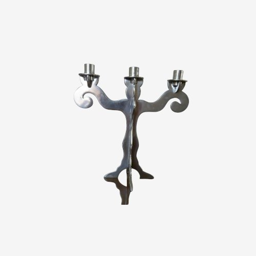 GRAND BOUGEOIR SCANDINAVE EN ALUMINIUM MASSIF DE STYLE BAROQUE ANNEES 80 VINTAGE