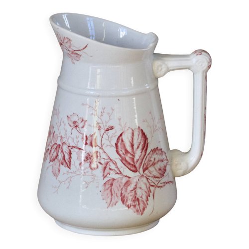 Grand broc de toilette ancien du XIXe terre de fer rose Imperial Bonn