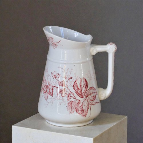 Grand broc de toilette ancien du XIXe terre de fer rose Imperial Bonn