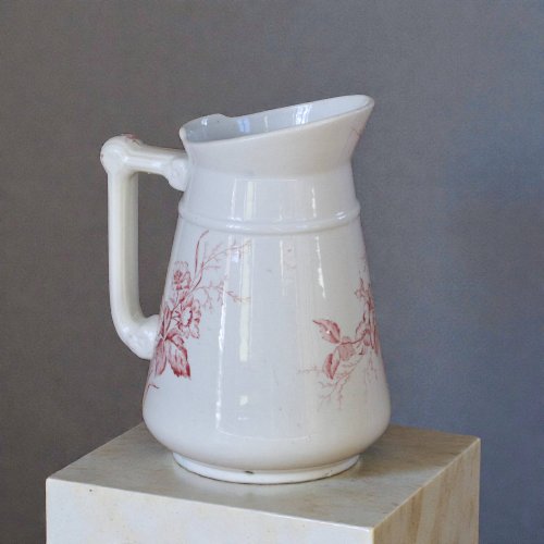 Grand broc de toilette ancien du XIXe terre de fer rose Imperial Bonn