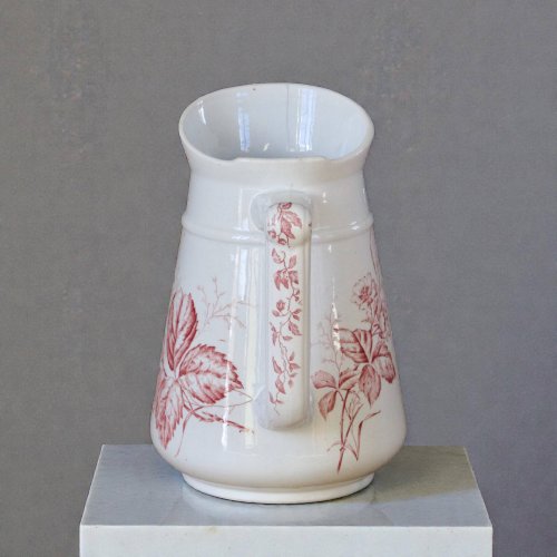 Grand broc de toilette ancien du XIXe terre de fer rose Imperial Bonn