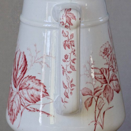 Grand broc de toilette ancien du XIXe terre de fer rose Imperial Bonn
