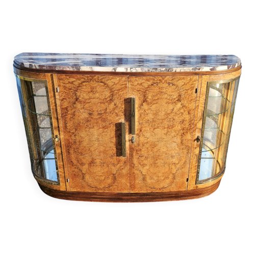 Grand buffet Art Déco galbé en loupe de noyer