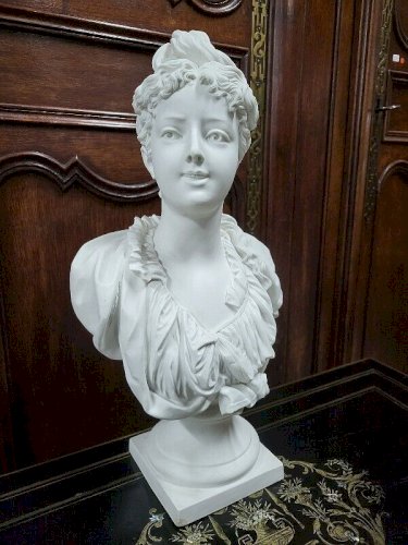 GRAND BUSTE EN BISCUIT DE FEMME DE 51 CM DE HAUT