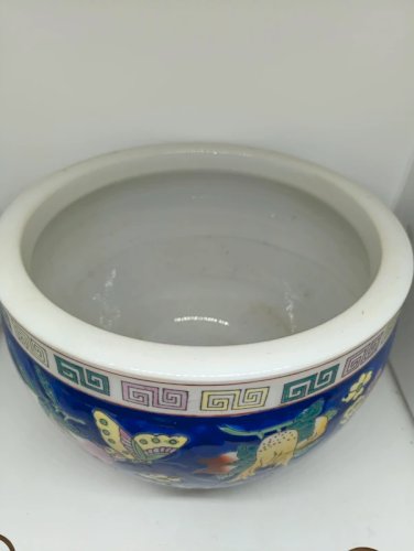 grand cache pot dorigine floral a decor de fruits et papillon en bon etat
