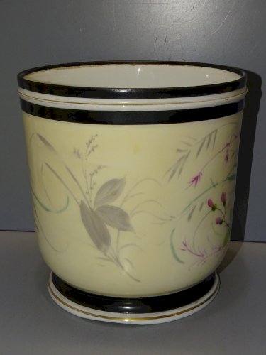 -GRAND CACHE POT PORCELAINE NAPOLEON III  MESANGE BLEUE PAPILLON FLEURS     D