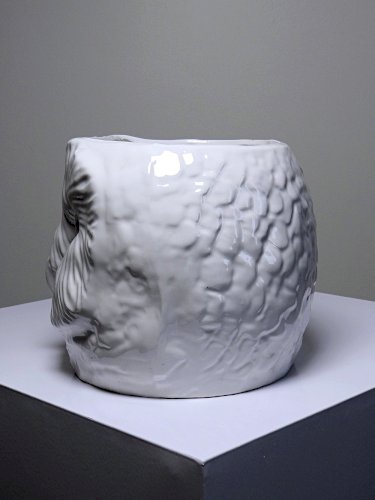 Grand cache pot tête de chouette faïence blanche Italienne vintage