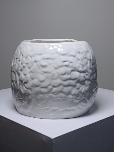 Grand cache pot tête de chouette faïence blanche Italienne vintage