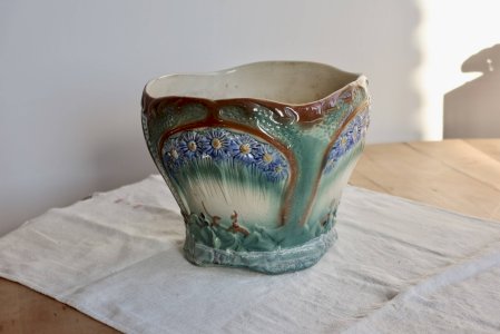 Large vintage Art Nouveau ceramic planter – Floral decoration
