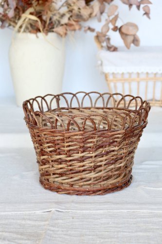Grand cache-pot vintage en rotin tressé