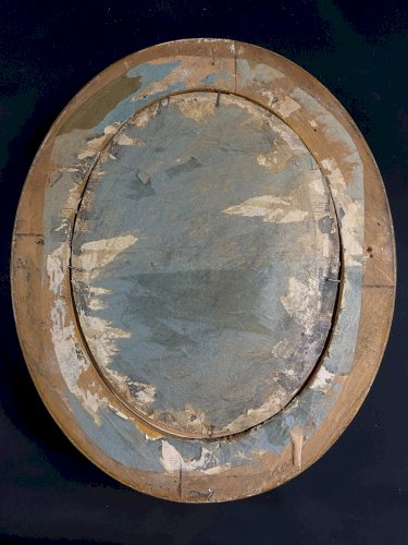 Grand cadre de mariage en bois doré à vue ovale & verre bombé XIXe Napoléon III