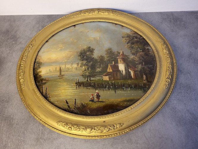 GRAND CADRE FIXE SOUS VERRE ANCIEN