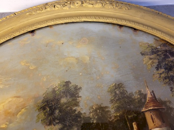 GRAND CADRE FIXE SOUS VERRE ANCIEN