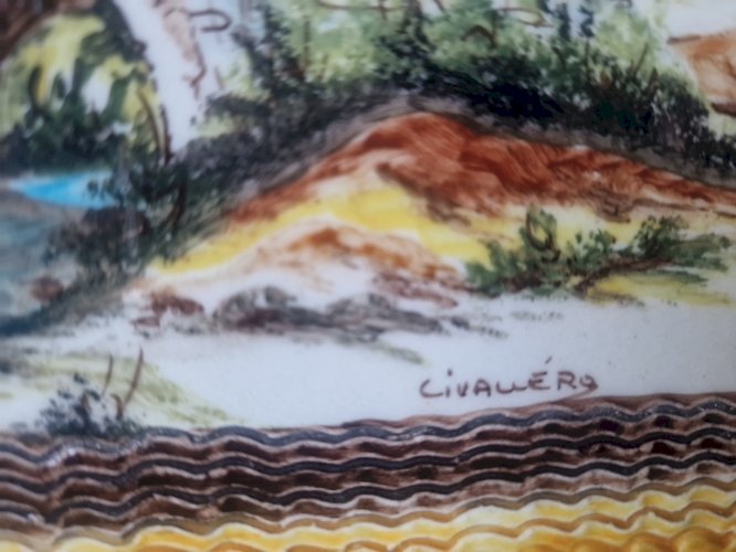 Grand carreau  émaillé 32 x 24 - signé Civallero