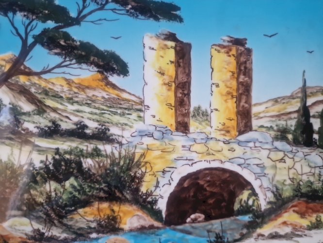 Grand carreau  émaillé 32 x 24 - signé Civallero