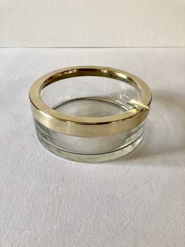 Grand cendrier en verre et laiton