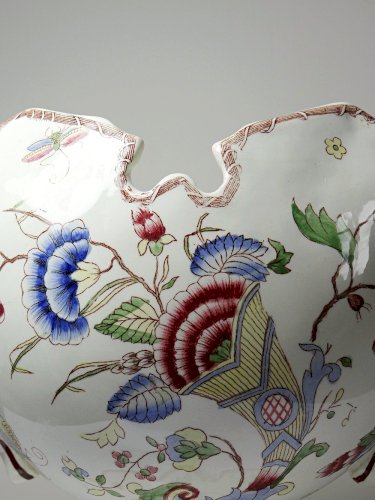 Grand centre de table, ancienne faïence polychrome Gien, Longchamp ou Rouen