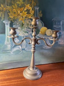 Grand chandelier vintage en métal argenté 36,5cm