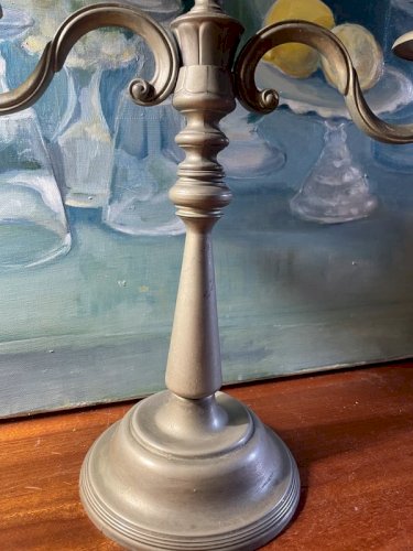 Grand chandelier vintage en métal argenté 36,5cm