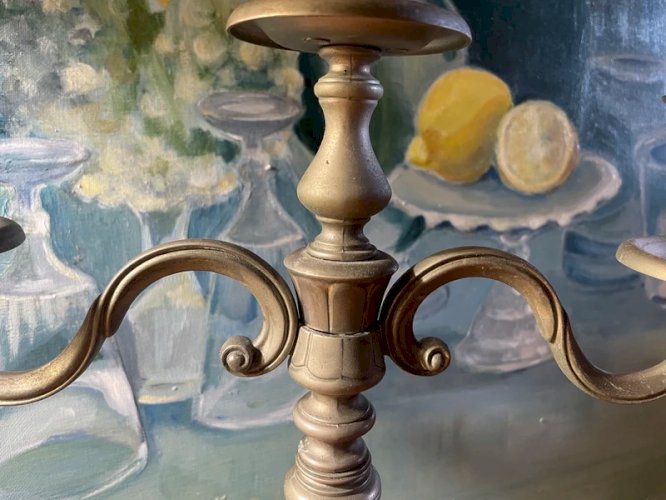 Grand chandelier vintage en métal argenté 36,5cm