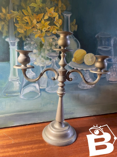 Grand chandelier vintage en métal argenté 36,5cm