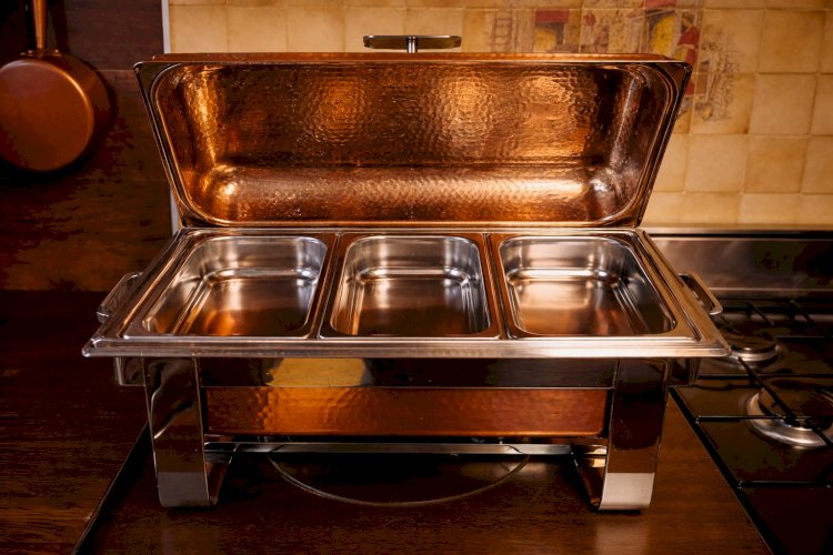 Grand chauffe-plat de Restaurant de Luxe en cuivre 3 bacs Format professionnel