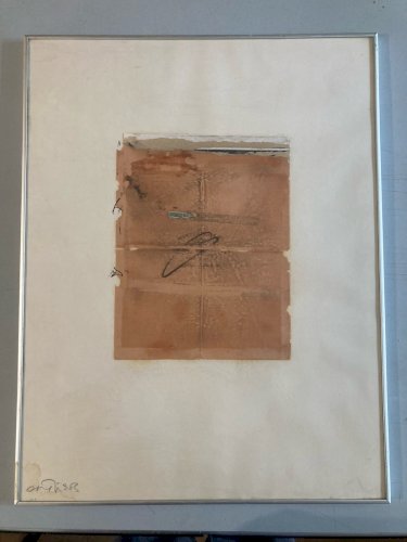 Grand Collage Dessin Original À Identifier, Art. 1970 Ancien Signé