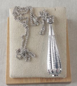 Large pendant necklace with rhinestones/zircon, silver, Rosary & Letourneux