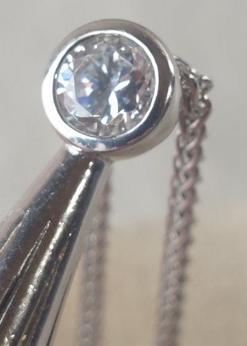 Grand collier sautoir pendentif strass / zircon, argent, Chapelet & Letourneux ^