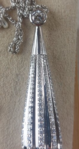 Grand collier sautoir pendentif strass / zircon, argent, Chapelet & Letourneux ^