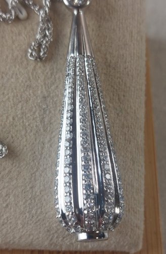 Grand collier sautoir pendentif strass / zircon, argent, Chapelet & Letourneux ^
