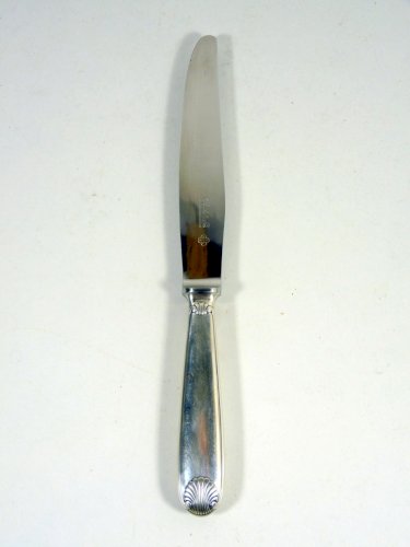 Grand couteau de table métal argenté Christofle modèle Vendôme signé L - 24,8 cm