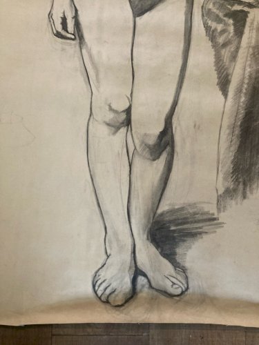 Grand Dessin 170 Cm Taille Réelle XIXe Atelier Femme Nu XIXe A Identifier Ancien