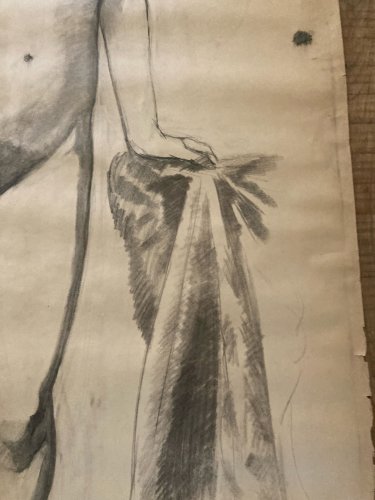 Grand Dessin 170 Cm Taille Réelle XIXe Atelier Femme Nu XIXe A Identifier Ancien