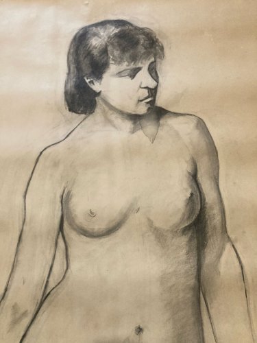 Grand Dessin 170 Cm Taille Réelle XIXe Atelier Femme Nu XIXe A Identifier Ancien