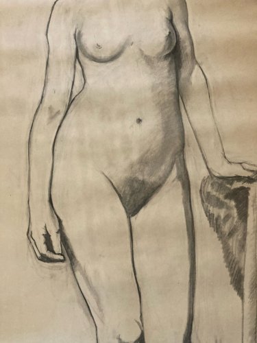 Grand Dessin 170 Cm Taille Réelle XIXe Atelier Femme Nu XIXe A Identifier Ancien