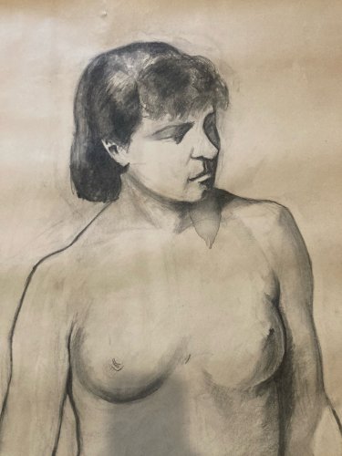 Grand Dessin 170 Cm Taille Réelle XIXe Atelier Femme Nu XIXe A Identifier Ancien