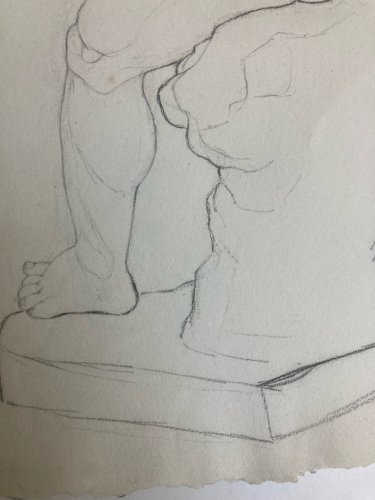 Grand Dessin 1850 XIXe a l antique homme Nu Papier Dos Muscle crayon Art Ancien