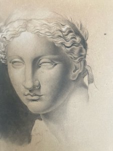 Grand Dessin A l antique Mine De Plomb 1850 Art Portrait Femme Crayon