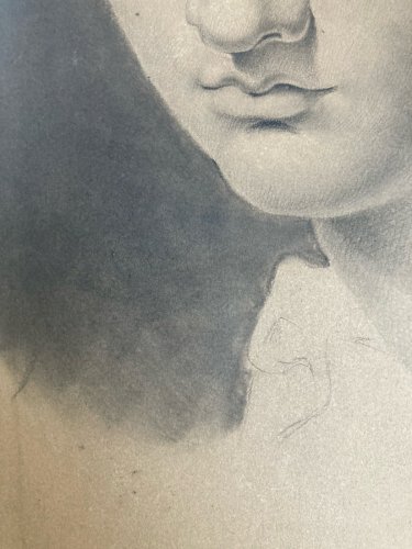 Grand Dessin A l antique Mine De Plomb 1850 Art Portrait Femme Crayon