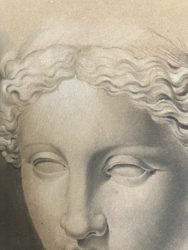 Grand Dessin A l antique Mine De Plomb 1850 Art Portrait Femme Crayon