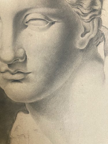 Grand Dessin A l antique Mine De Plomb 1850 Art Portrait Femme Crayon