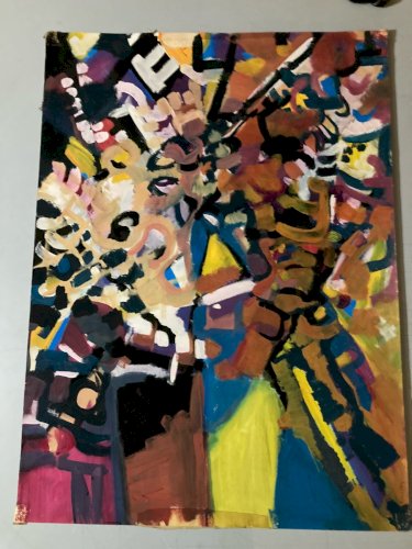 Grand Dessin Abstrait Gouache Papier 1970 Abstraction A Identifier Ancien