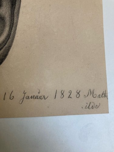 Grand Dessin antique Oreille Anatomie 1828 Portrait Crayon XIXe Curiosité