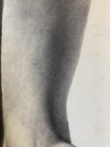 Grand Dessin antique Statue Sculpture 1850 Art Portrait Pied Crayon XIXe Ancien